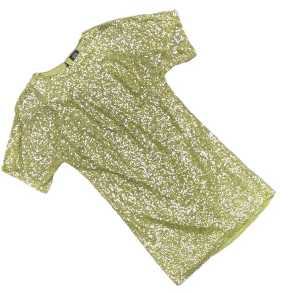 VINCE CAMUTO Yellow Sequin Crew Short Sleeve Dress - Picture 1 of 6